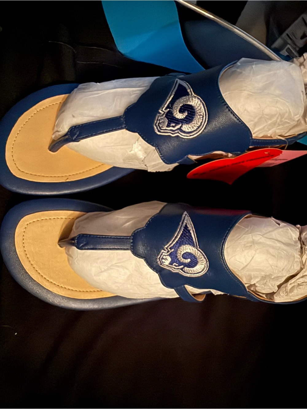 Kids Navy Blue Rams Logo Thong Sandals
